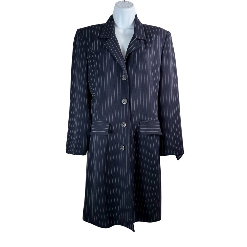 Hugo Buscati Wool Blend long striped classic blazer womens‎ navy sz 6